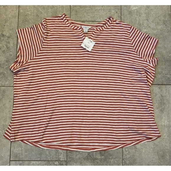 New Liz Claiborne Short Sleeve V Neck T Shirt Red White Stripe Sz 5X - Picture 1 of 6